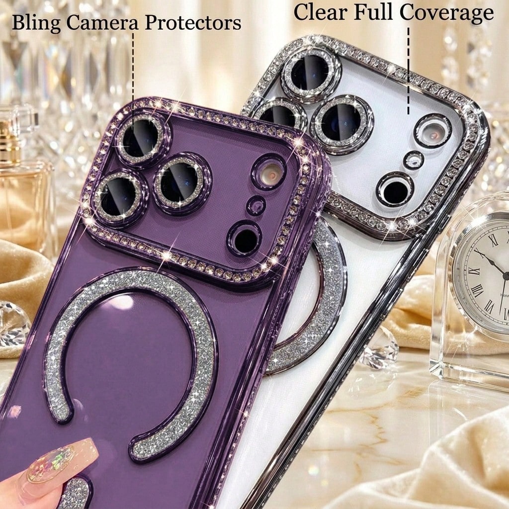 1PC Pink Diamond Clear Phone Case Compatible With Iphone 17 Pro Max 16 15 14 13 12 11 Pro 14 Plus 17, With Magnetic Wireless Charging Protective Cover