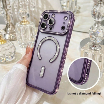 1PC Pink Diamond Clear Phone Case Compatible With Iphone 17 Pro Max 16 15 14 13 12 11 Pro 14 Plus 17, With Magnetic Wireless Charging Protective Cover