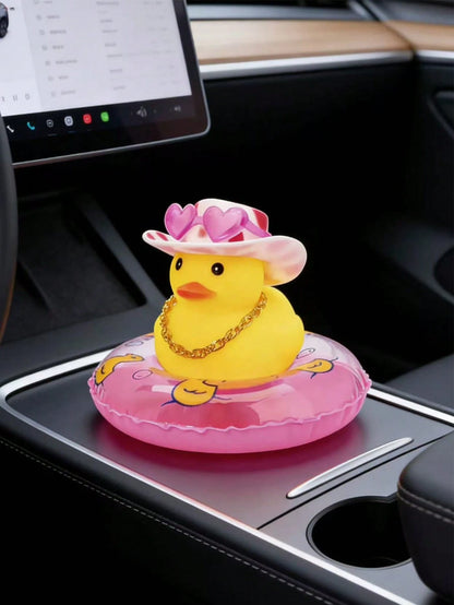 1pc Pink Fashion Glasses Duck Figurine, Cute Duck Decor For Car