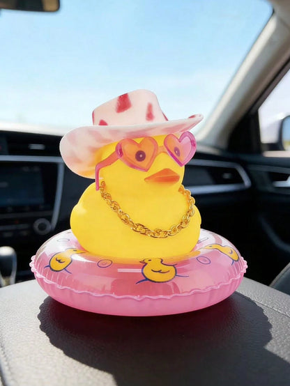 1pc Pink Fashion Glasses Duck Figurine, Cute Duck Decor For Car