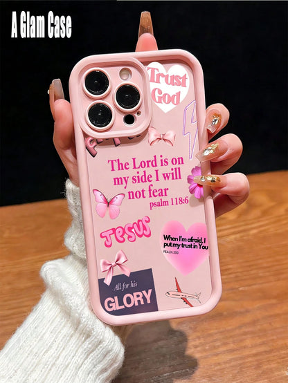 1pc Pink Girly Christian Trust God Shockproof Case, Compatible With Apple Phone 17/16/15/14/13/12/11/ProMax/Pro/Plus/Xs Max/XS/X, For Compatible With Sam Galaxy S22/S23/S24/S25/Plus/FE/Edge/Ultra Fall