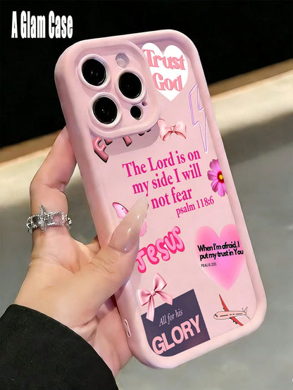 1pc Pink Girly Christian Trust God Shockproof Case, Compatible With Apple Phone 17/16/15/14/13/12/11/ProMax/Pro/Plus/Xs Max/XS/X, For Compatible With Sam Galaxy S22/S23/S24/S25/Plus/FE/Edge/Ultra Fall