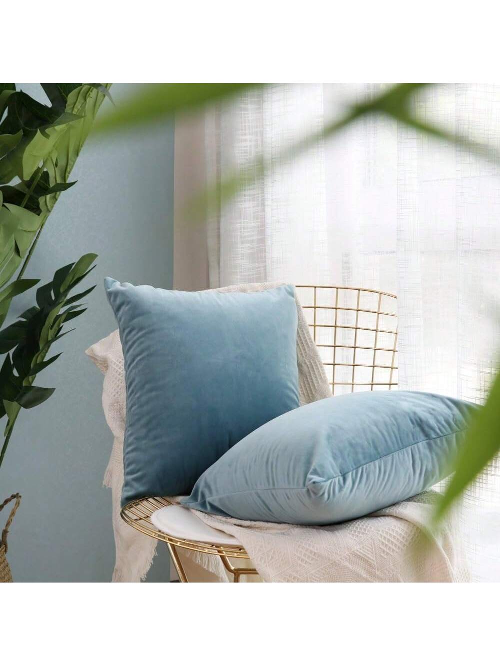 1pc Plain Cushion Cover Without Filler, Striped Velvet Square Pillowcase For Sofa, Home Decor
