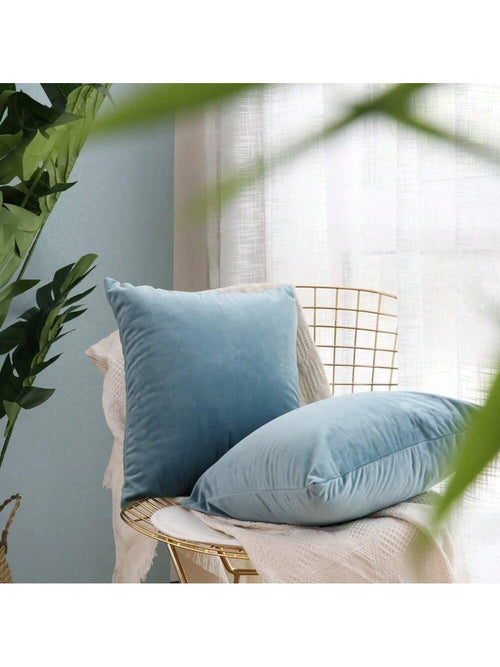 1pc Plain Cushion Cover Without Filler, Striped Velvet Square Pillowcase For Sofa, Home Decor
