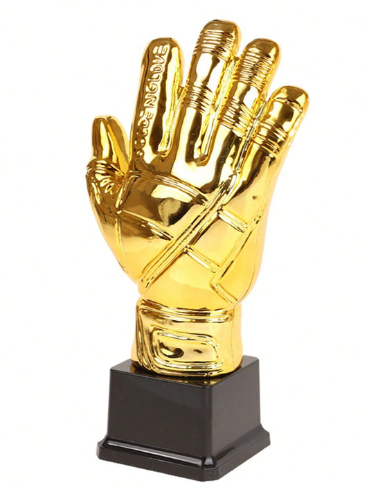 1pc Plastic Trophy, Goalkeeper Trophy, Golden Glove Shaped Football Competition Trophy, Suitable For Office