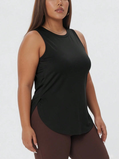 1pc Plus Size Women's Casual Sports Loose Tank Top, Round Neck Sleeveless Side Slit Fitted, Essential For Daily Casual Wear, Yoga, Commuting, Summer