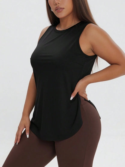 1pc Plus Size Women's Casual Sports Loose Tank Top, Round Neck Sleeveless Side Slit Fitted, Essential For Daily Casual Wear, Yoga, Commuting, Summer