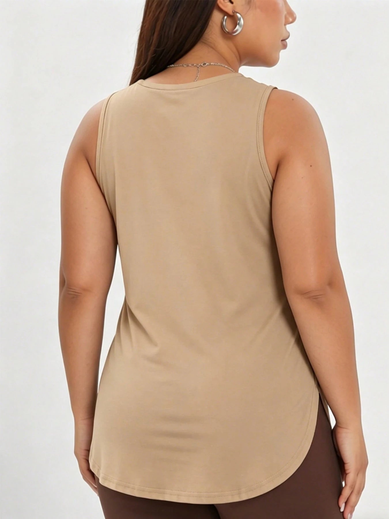 1pc Plus Size Women's Casual Sports Loose Tank Top, Round Neck Sleeveless Side Slit Fitted, Essential For Daily Casual Wear, Yoga, Commuting, Summer