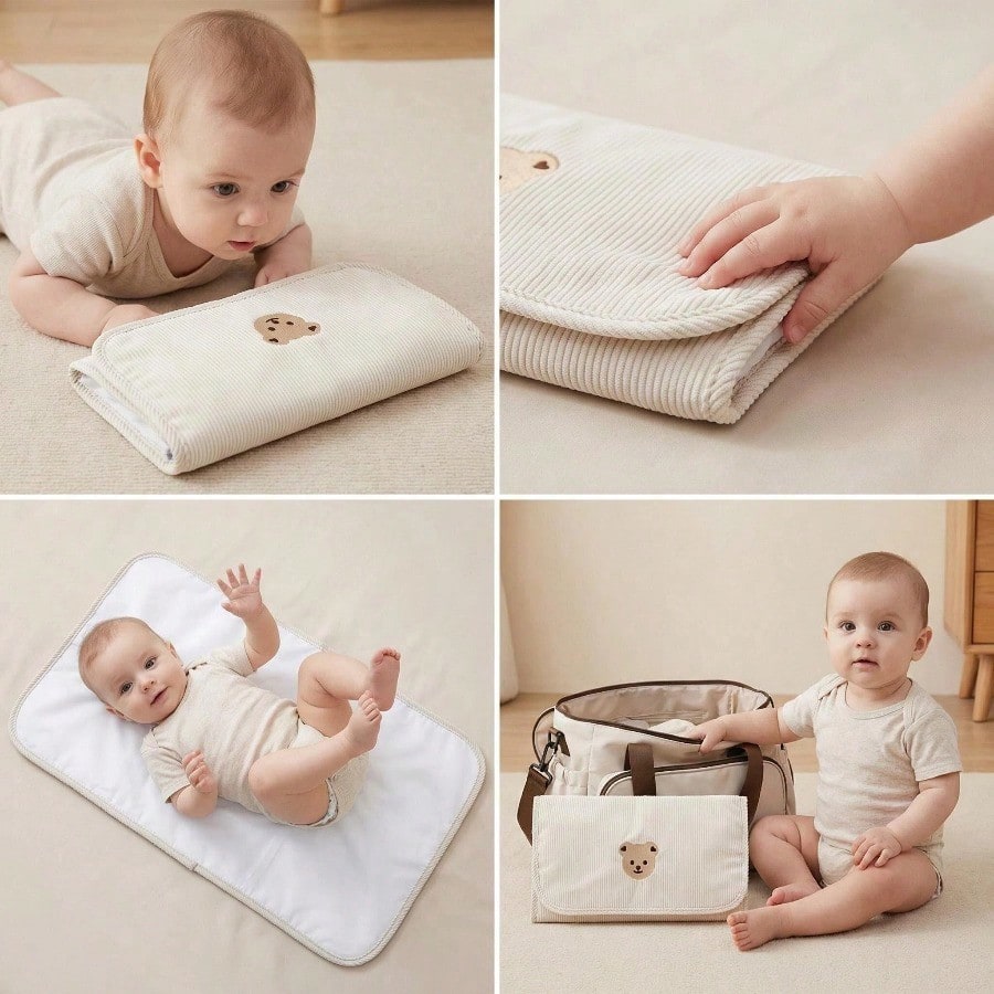 1pc Portable Diaper Changing Pad, Detachable Travel Diaper Mat With Wet Wipes Pocket, Ideal Gift For Baby Shower, Newborn Girl And Boy