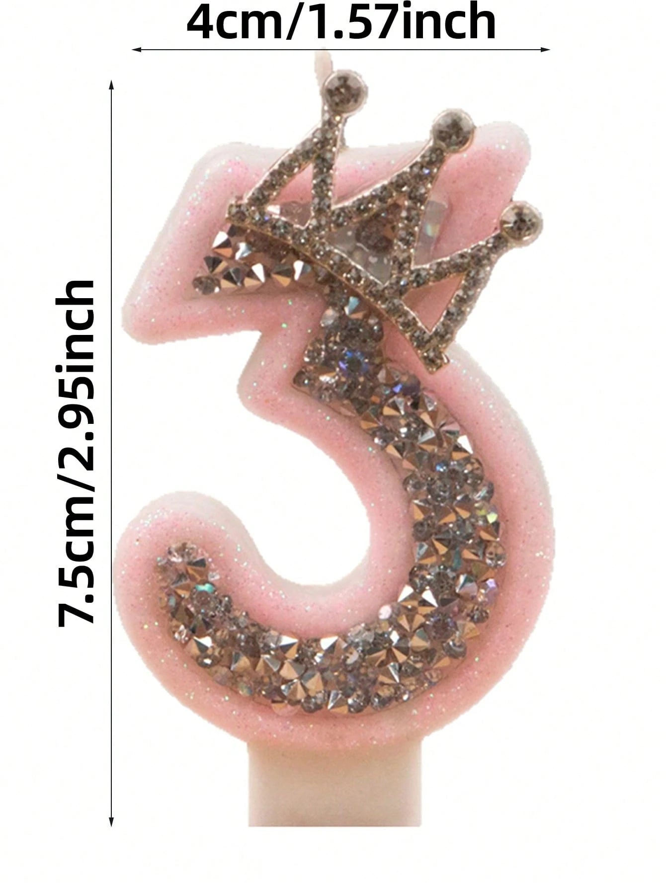 1pc Princess Aesthetic Pink Glitter Numeral 0-9 Candle With Sparkling Rhinestone Crown Baby Girl 1st Birthday Party Cake Decoration