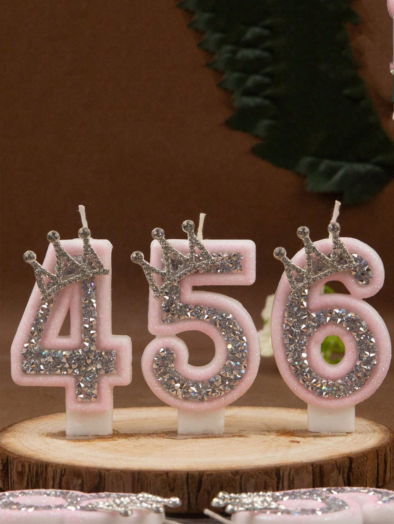 1pc Princess Aesthetic Pink Glitter Numeral 0-9 Candle With Sparkling Rhinestone Crown Baby Girl 1st Birthday Party Cake Decoration