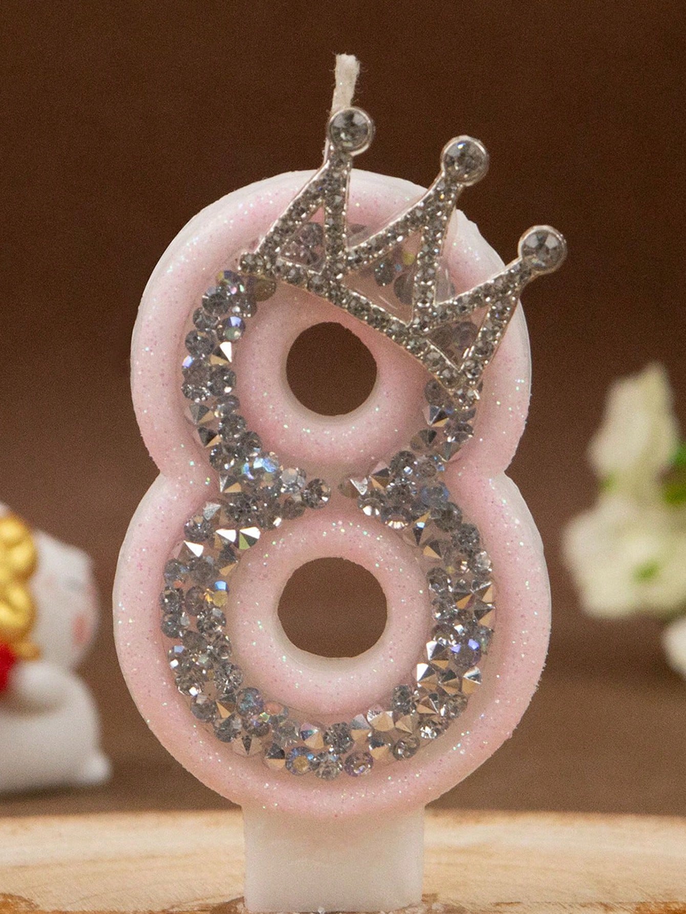 1pc Princess Aesthetic Pink Glitter Numeral 0-9 Candle With Sparkling Rhinestone Crown Baby Girl 1st Birthday Party Cake Decoration