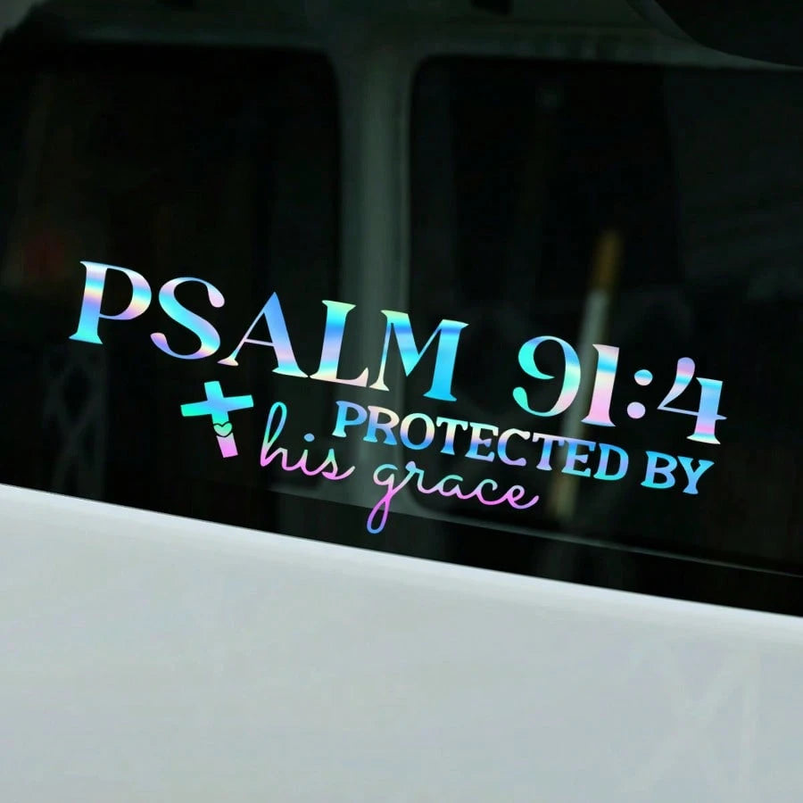 1pc Psalm 91:4 "Protected By His Grace" Christian Car Decal Sticker- Waterproof Vinyl Bible Verse Window Decal For Cars, Trucks, Laptops