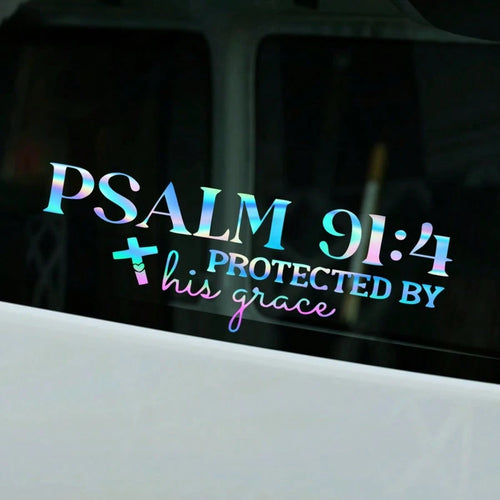 1pc Psalm 91:4 "Protected By His Grace" Christian Car Decal Sticker- Waterproof Vinyl Bible Verse Window Decal For Cars, Trucks, Laptops