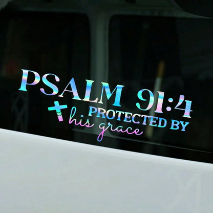 1pc Psalm 91:4 "Protected By His Grace" Christian Car Decal Sticker- Waterproof Vinyl Bible Verse Window Decal For Cars, Trucks, Laptops