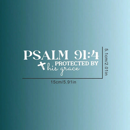 1pc Psalm 91:4 "Protected By His Grace" Christian Car Decal Sticker- Waterproof Vinyl Bible Verse Window Decal For Cars, Trucks, Laptops