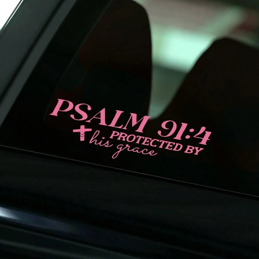 1pc Psalm 91:4 "Protected By His Grace" Christian Car Decal Sticker- Waterproof Vinyl Bible Verse Window Decal For Cars, Trucks, Laptops