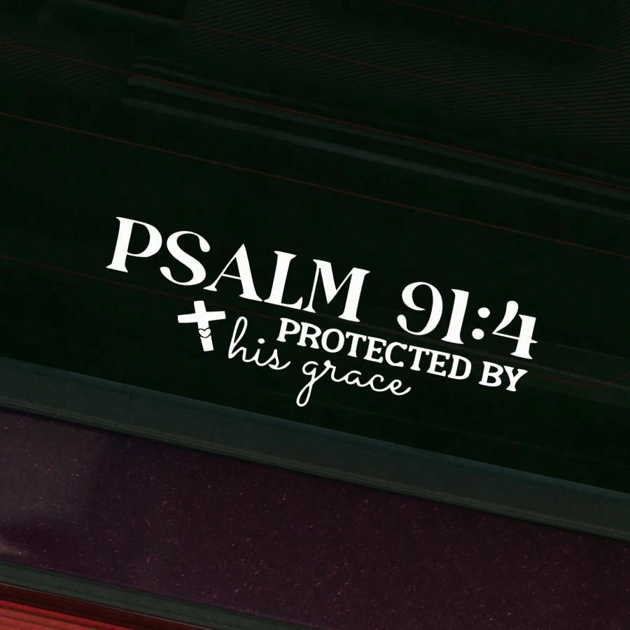 1pc Psalm 91:4 "Protected By His Grace" Christian Car Decal Sticker- Waterproof Vinyl Bible Verse Window Decal For Cars, Trucks, Laptops