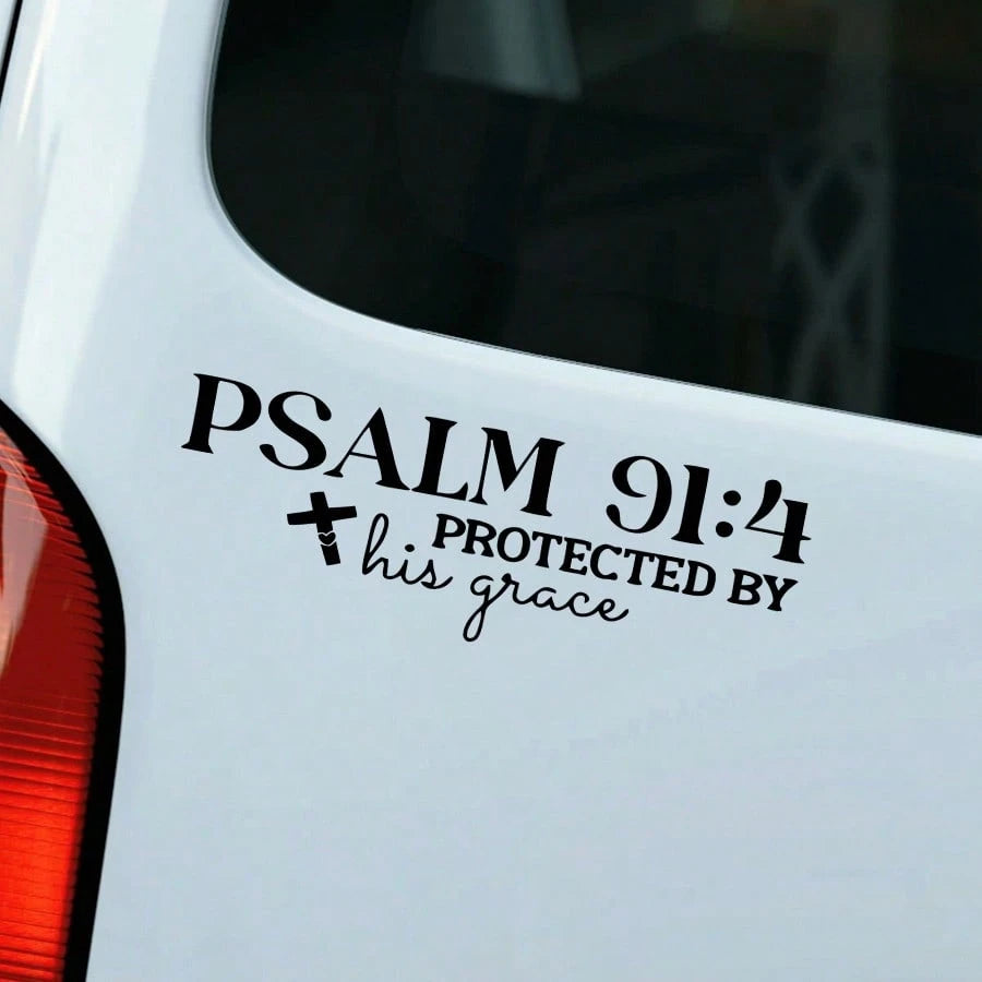 1pc Psalm 91:4 "Protected By His Grace" Christian Car Decal Sticker- Waterproof Vinyl Bible Verse Window Decal For Cars, Trucks, Laptops