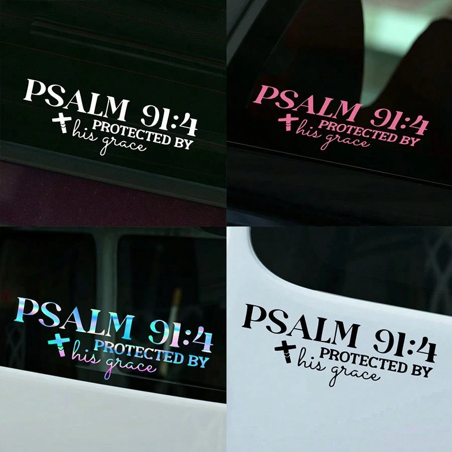 1pc Psalm 91:4 "Protected By His Grace" Christian Car Decal Sticker- Waterproof Vinyl Bible Verse Window Decal For Cars, Trucks, Laptops