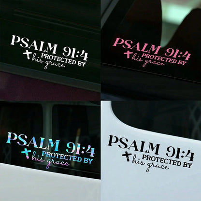 1pc Psalm 91:4 "Protected By His Grace" Christian Car Decal Sticker- Waterproof Vinyl Bible Verse Window Decal For Cars, Trucks, Laptops