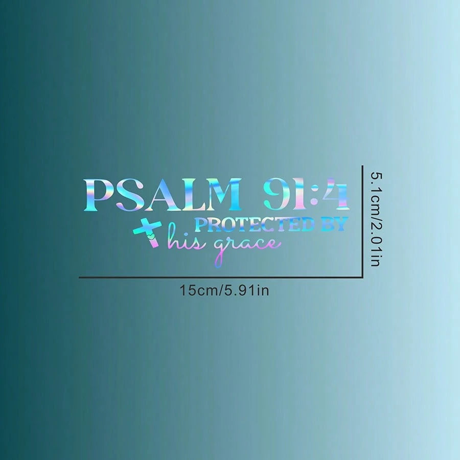 1pc Psalm 91:4 "Protected By His Grace" Christian Car Decal Sticker- Waterproof Vinyl Bible Verse Window Decal For Cars, Trucks, Laptops