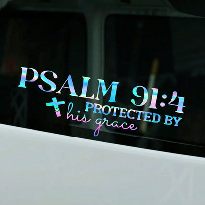 1pc Psalm 91:4 "Protected By His Grace" Christian Car Decal Sticker- Waterproof Vinyl Bible Verse Window Decal For Cars, Trucks, Laptops