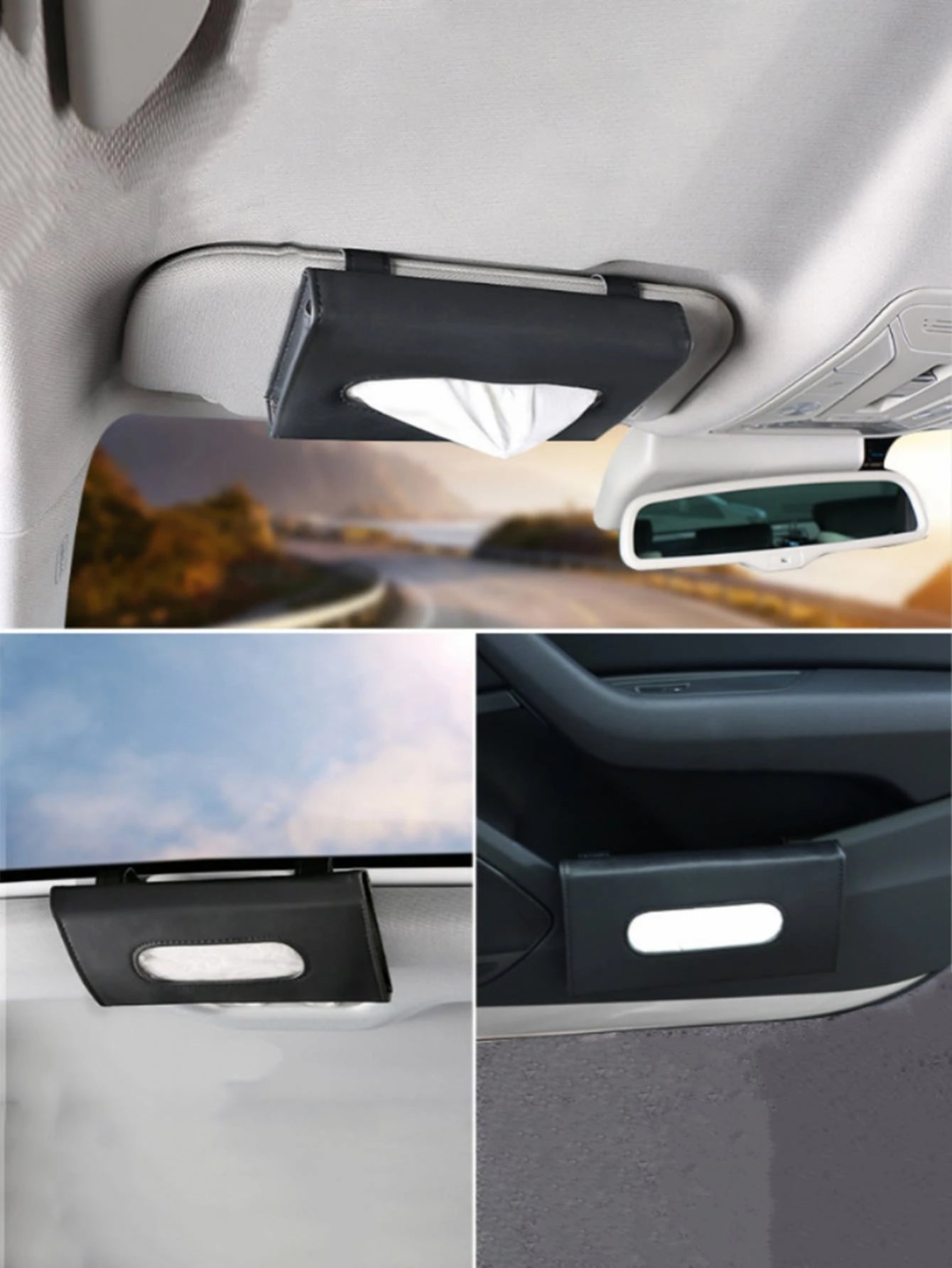 1pc PU Car Sun Visor Tissue Box