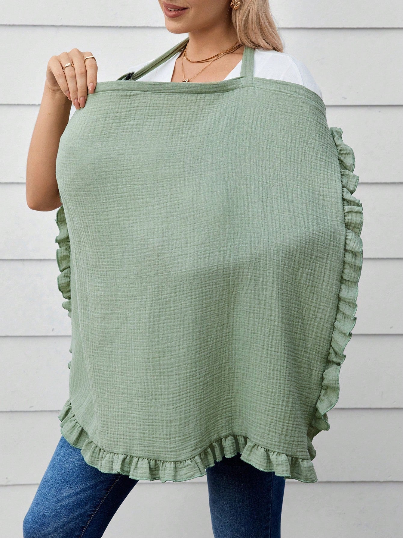 1pc Pure Cotton Soft Skin-Friendly Nursing Cover With Lace Trim For Breastfeeding Moms, Great For Outdoor Use