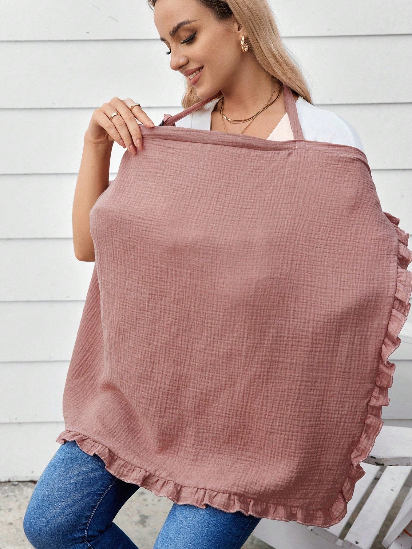 1pc Pure Cotton Soft Skin-Friendly Nursing Cover With Lace Trim For Breastfeeding Moms, Great For Outdoor Use