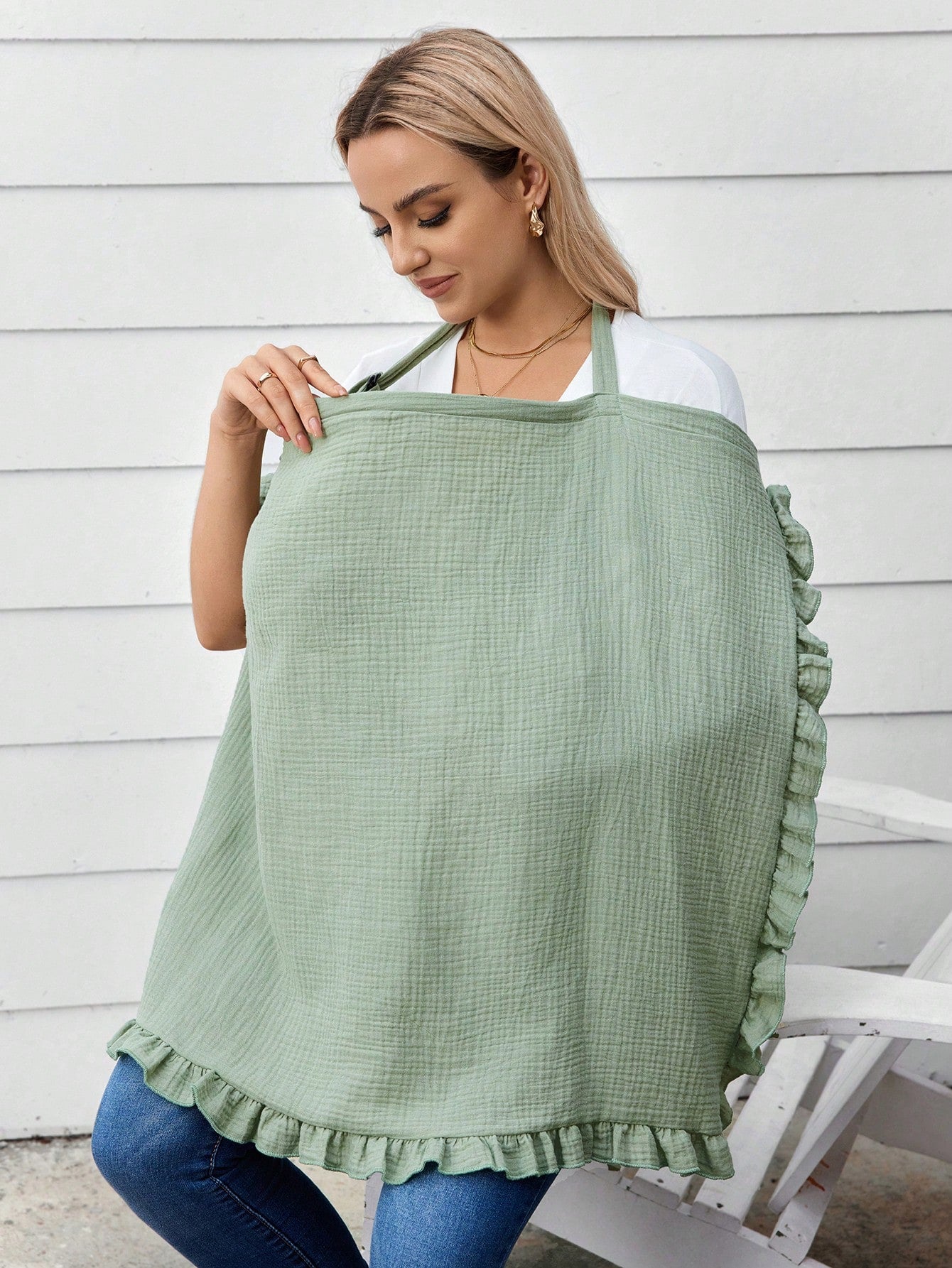 1pc Pure Cotton Soft Skin-Friendly Nursing Cover With Lace Trim For Breastfeeding Moms, Great For Outdoor Use