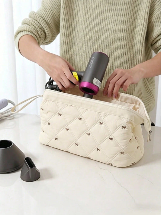 1pc Quilted Hair Brush & Travel Bag- Suitable For Hair Accessories And Shark FlexStyle, Portable Makeup Bag Can Hold Hair Dryer And Curling Iron, Multi-Functional Storage Bag Can Hold Cosmetics, Lips