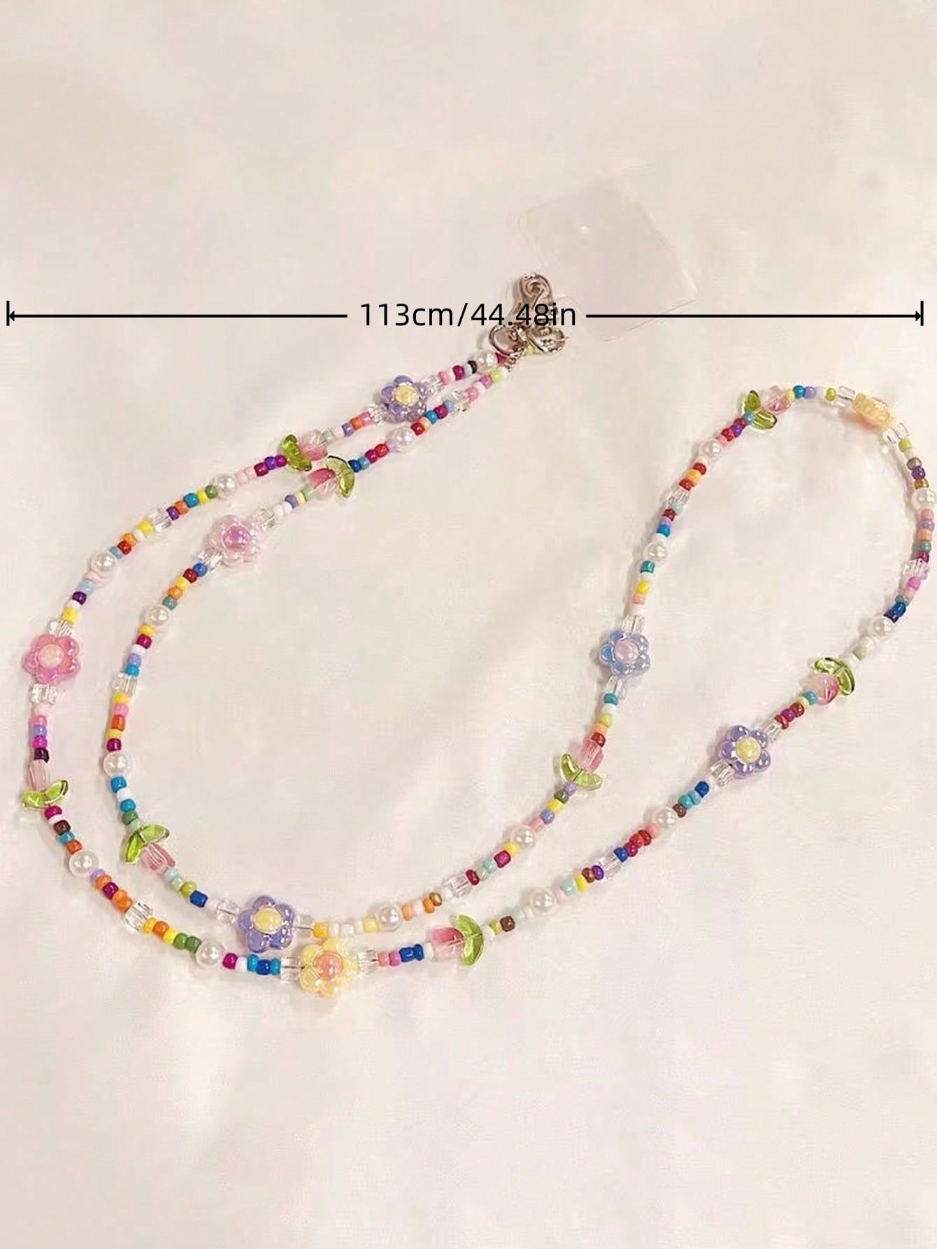 1PC Rainbow Cartoon Tulip Beaded Detachable Crossbody Phone Lanyard Strap- Cute Kawaii Flower Clip-On Phone Case Chain For Android & Most Smartphones, Adjustable Wrist & Shoulder Strap For Outdoor, T