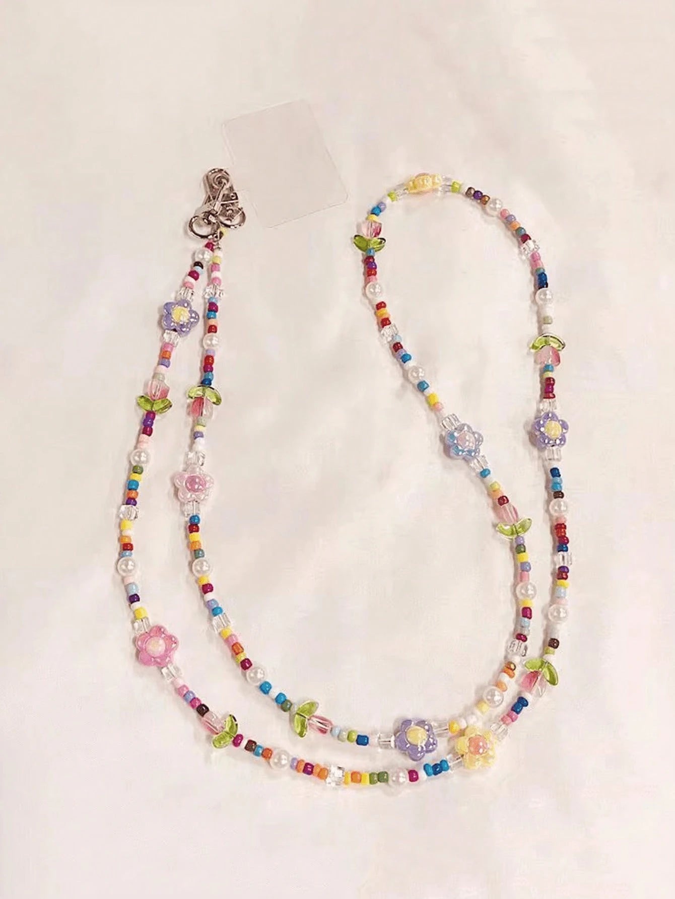 1PC Rainbow Cartoon Tulip Beaded Detachable Crossbody Phone Lanyard Strap- Cute Kawaii Flower Clip-On Phone Case Chain For Android & Most Smartphones, Adjustable Wrist & Shoulder Strap For Outdoor, T