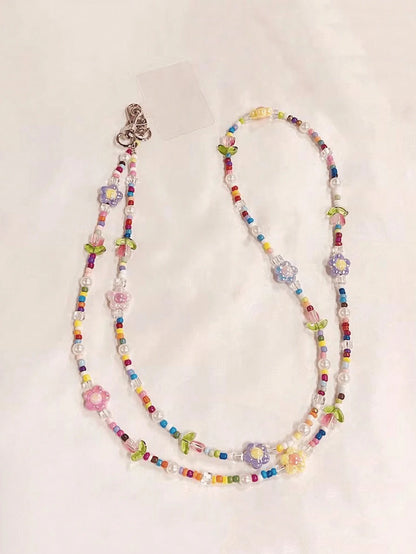 1PC Rainbow Cartoon Tulip Beaded Detachable Crossbody Phone Lanyard Strap- Cute Kawaii Flower Clip-On Phone Case Chain For Android & Most Smartphones, Adjustable Wrist & Shoulder Strap For Outdoor, T