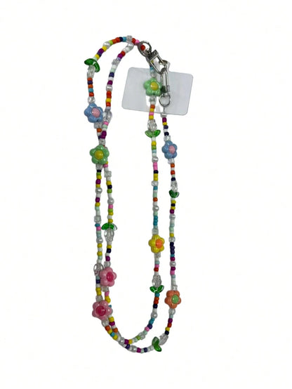 1PC Rainbow Cartoon Tulip Beaded Detachable Crossbody Phone Lanyard Strap- Cute Kawaii Flower Clip-On Phone Case Chain For Android & Most Smartphones, Adjustable Wrist & Shoulder Strap For Outdoor, T