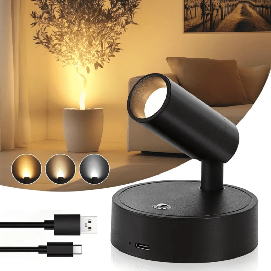 1pc Rechargeable LED Mini Spotlight, 3 Color Temperature Switching With Stepless Dimming, Can Be Wall-Mounted As Indoor Ambient Wall Light, Floor-Standing For Plant Lighting, Or Hung As Small Pendant
