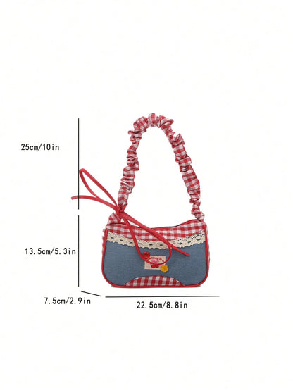 1pc Red Nylon Fabric Smooth Zipper Drawstring Strap Button Decor Crossbody Bag, Suitable For Daily Use For Women