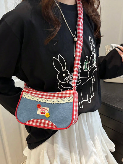 1pc Red Nylon Fabric Smooth Zipper Drawstring Strap Button Decor Crossbody Bag, Suitable For Daily Use For Women