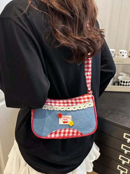 1pc Red Nylon Fabric Smooth Zipper Drawstring Strap Button Decor Crossbody Bag, Suitable For Daily Use For Women