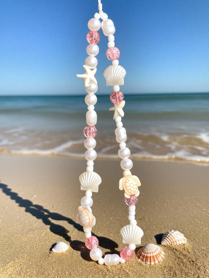 1pc Refreshing Sea Salt Crystal Beach Phone Wrist Strap, Shell Starfish Turtle Healing Vacation Vibe Portable Hanging Accessory, Phone Chain, Phone Lanyard, Phone Charm, Beaded Phone Chain, Anti-Lost