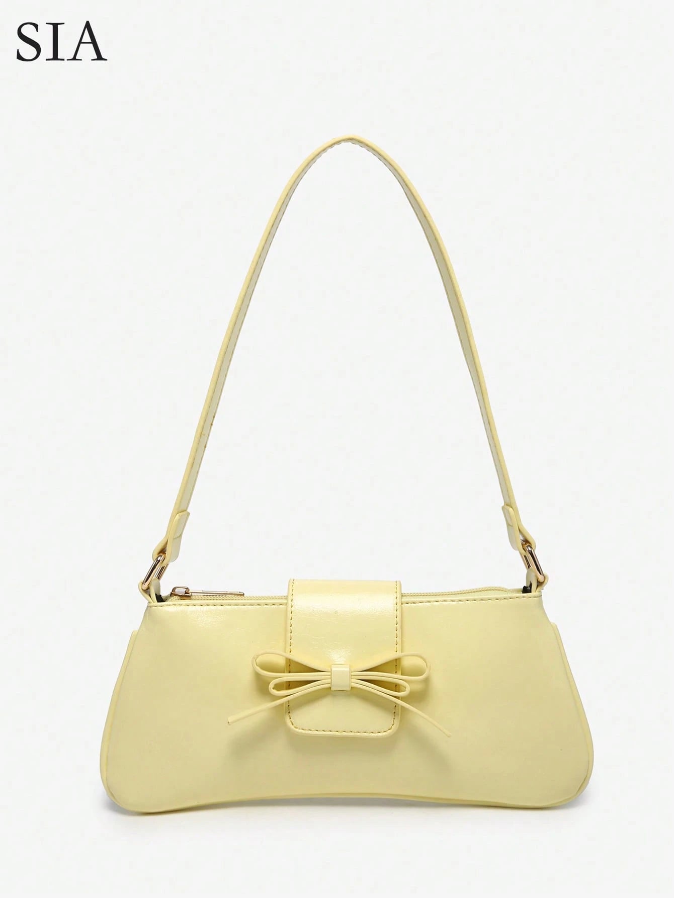 1pc Retro Bowknot Accent Decorative Cross-Body Underarm Baguette Bag, Suitable For Date, Outing, Party, Yellow