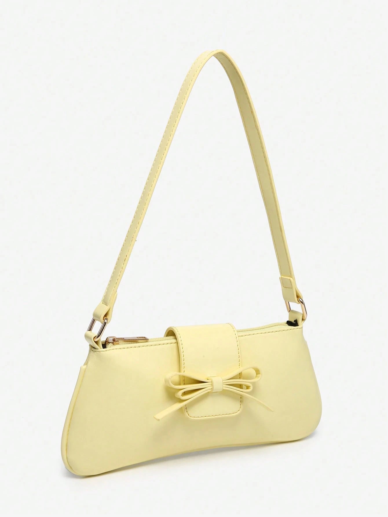 1pc Retro Bowknot Accent Decorative Cross-Body Underarm Baguette Bag, Suitable For Date, Outing, Party, Yellow