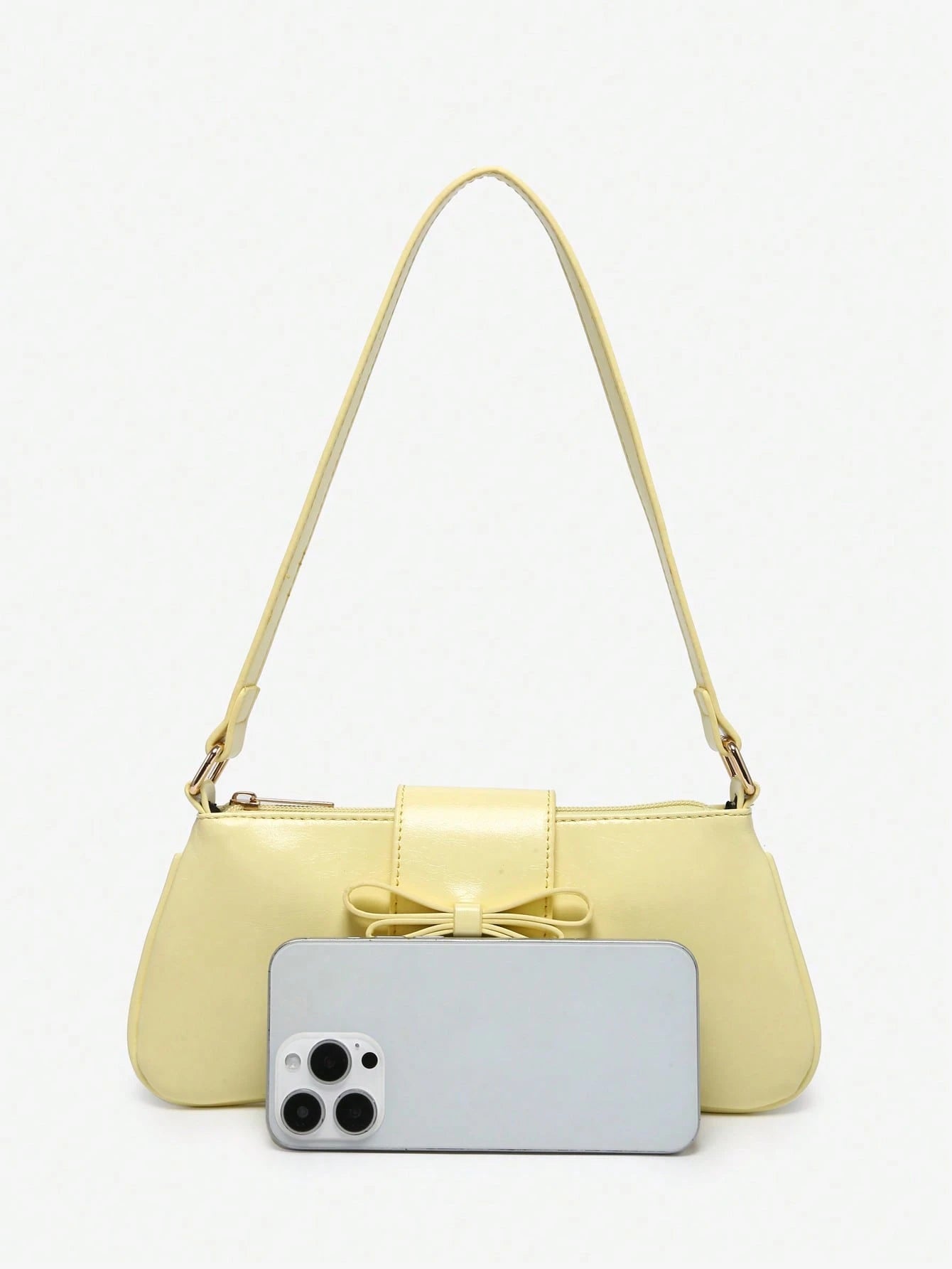 1pc Retro Bowknot Accent Decorative Cross-Body Underarm Baguette Bag, Suitable For Date, Outing, Party, Yellow