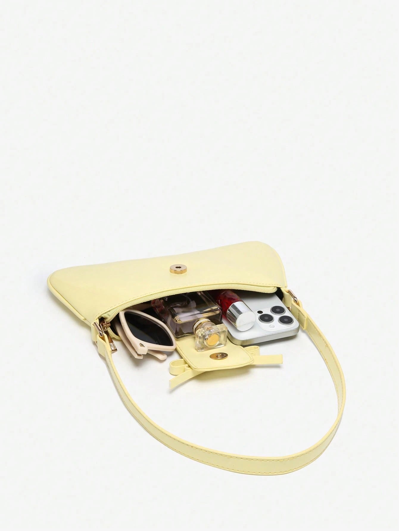 1pc Retro Bowknot Accent Decorative Cross-Body Underarm Baguette Bag, Suitable For Date, Outing, Party, Yellow