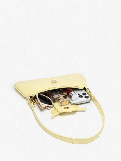 1pc Retro Bowknot Accent Decorative Cross-Body Underarm Baguette Bag, Suitable For Date, Outing, Party, Yellow