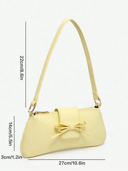 1pc Retro Bowknot Accent Decorative Cross-Body Underarm Baguette Bag, Suitable For Date, Outing, Party, Yellow