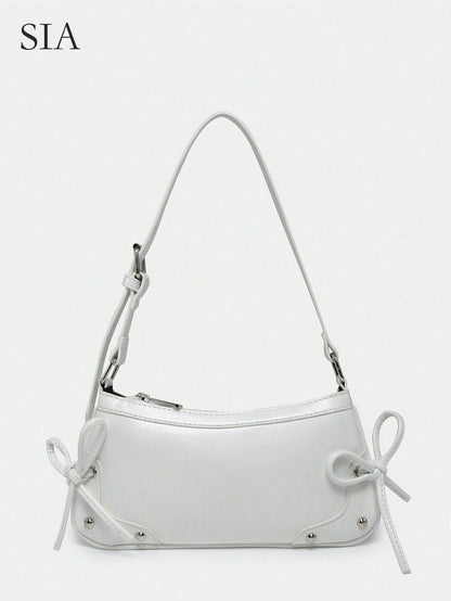 1pc Retro Bowknot Accent Decorative Cross-Body Underarm Baguette Bag, Suitable For Date, Outing, Party, Yellow