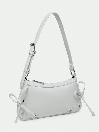 1pc Retro Bowknot Accent Decorative Cross-Body Underarm Baguette Bag, Suitable For Date, Outing, Party, Yellow