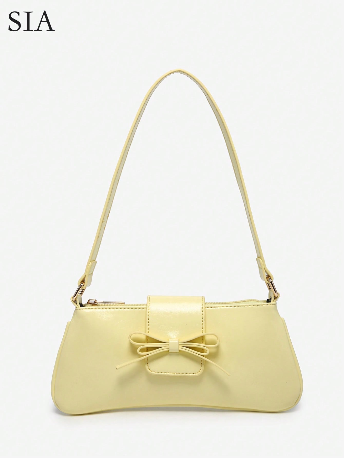 1pc Retro Bowknot Accent Decorative Cross-Body Underarm Baguette Bag, Suitable For Date, Outing, Party, Yellow